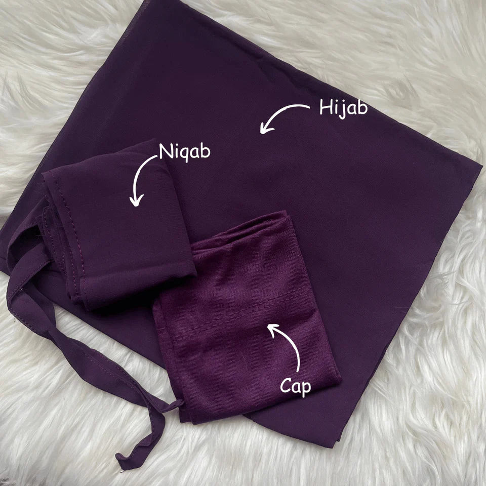 Chiffon Hijab + Niqab & Cap Set