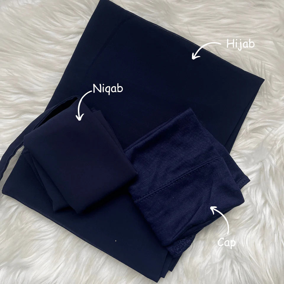 Hijab Niqab & Cap Set - Dark Navy