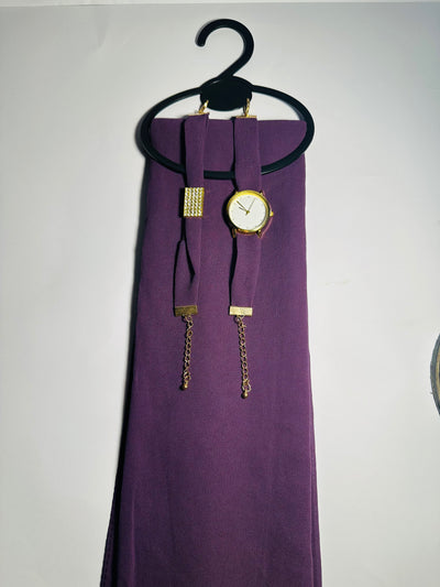 Purple Georgette Hijab + Watch + Bracelet + Gift Sett