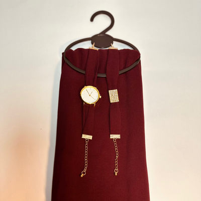 Mehroon Georgette Hijab + Watch + Bracelet + Gift Sett
