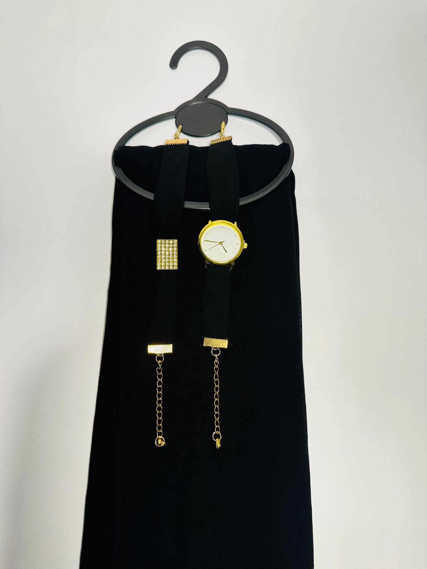 Black Georgette Hijab + Watch + Bracelet + Gift Sett