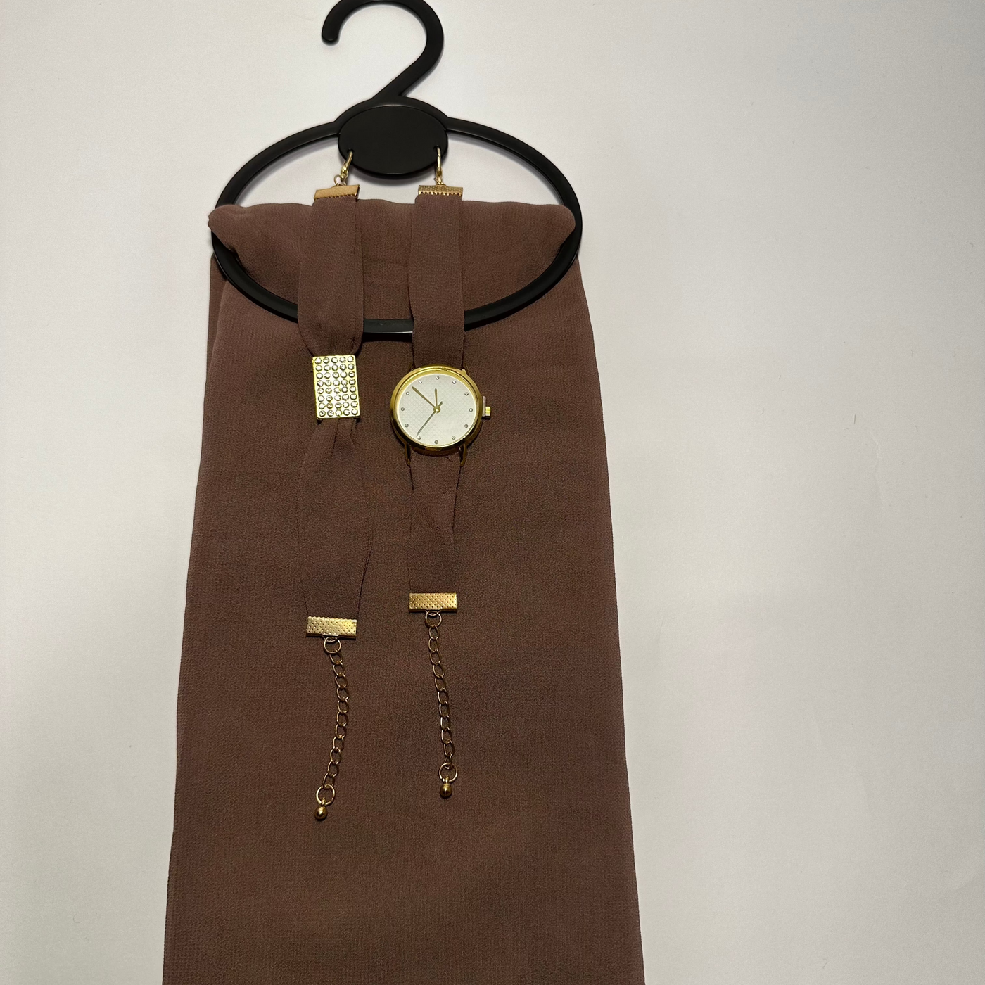 British Tan Georgette Hijab + Watch + Bracelet + Gift Sett