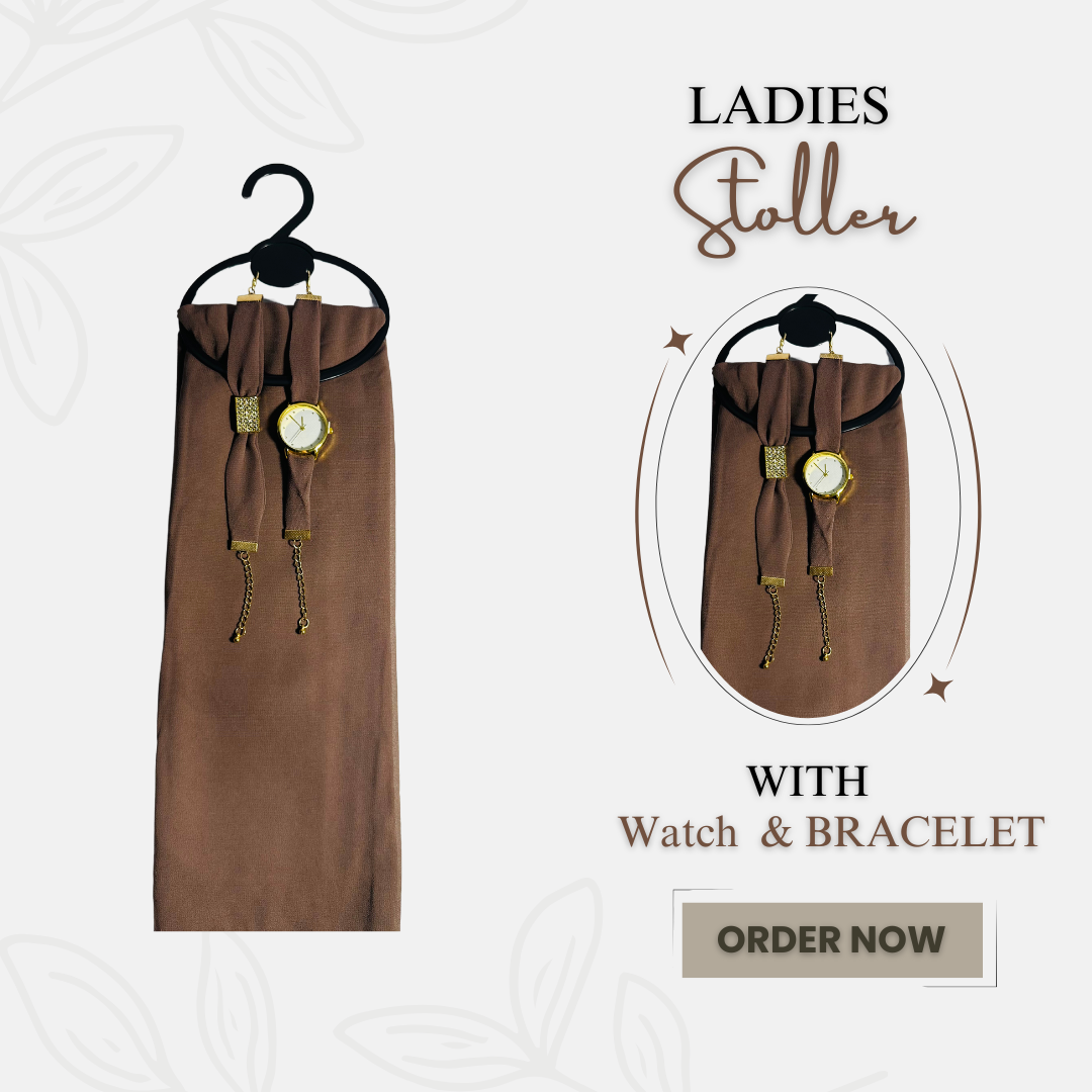 British Tan Georgette Hijab + Watch + Bracelet + Gift Sett