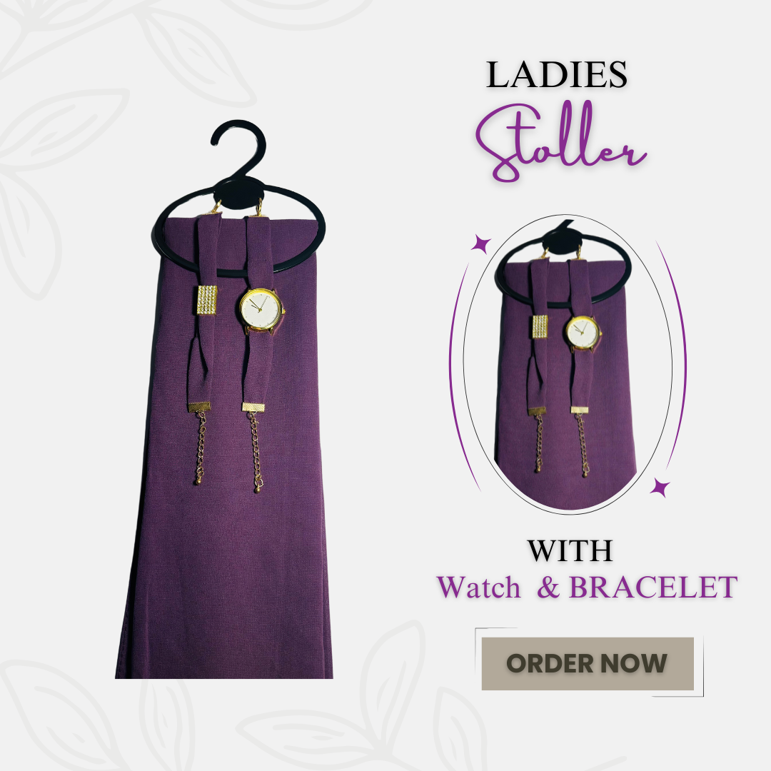 Purple Georgette Hijab + Watch + Bracelet + Gift Sett