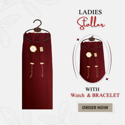 Mehroon Georgette Hijab + Watch + Bracelet + Gift Sett