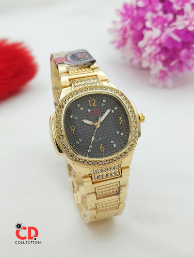 CD Collection Women's Luxury Gold Crystal Watch