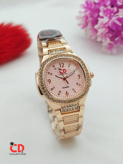 CD Collection Women's Luxury Gold Crystal Watch